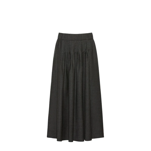 Ovest Stretch Wool Flannel Midi Skirt in Dark Grey