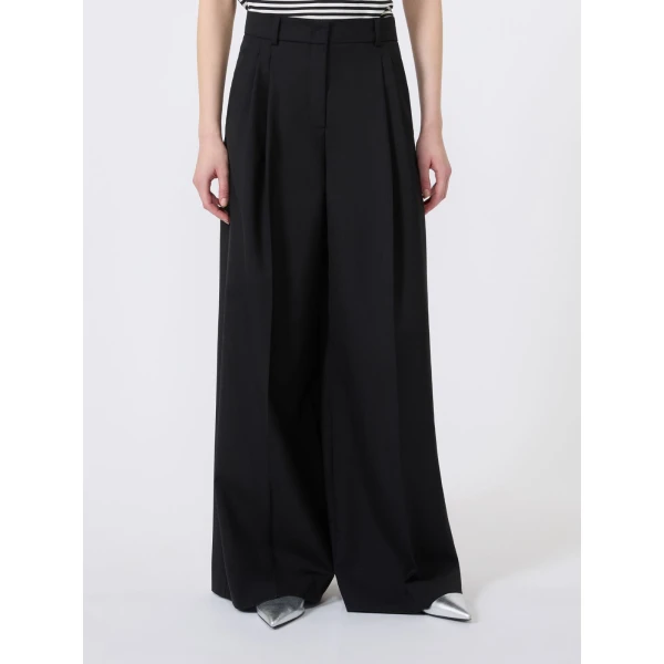 Max Mara Ovvio Wide Leg Wool Trousers in Black | Wide leg pants | Luxury Shoes 