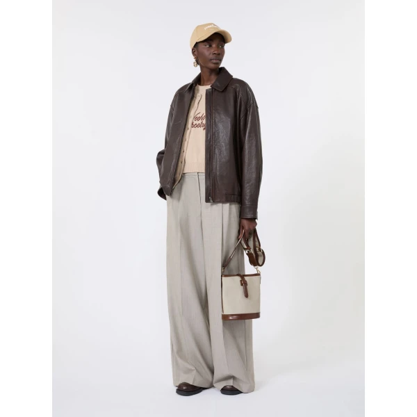 Max Mara Ovvio Wide Leg Wool Trousers in Hazelnut Brown | Wide leg pants | Luxury Shoes 