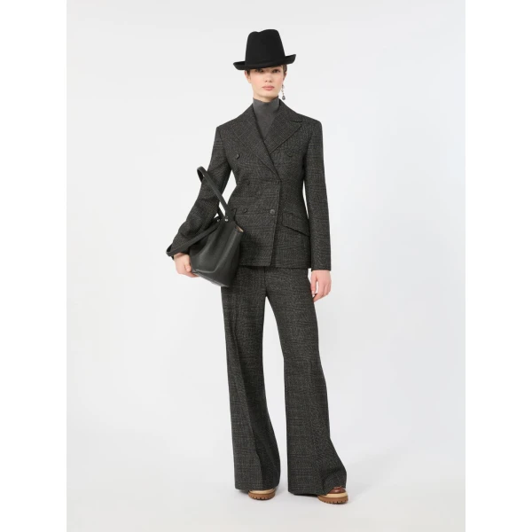 Max Mara Pacca Prince of Wales Check Wool Trousers in Dark Grey | Tailored pants | Luxury Shoes 