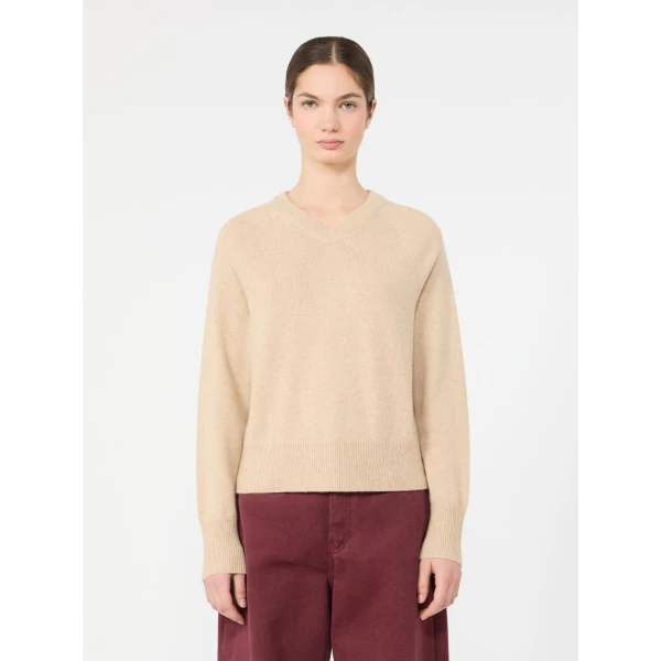 Max Mara Padre Cashmere V-Neck Jumper in Beige | Sweaters | Luxury Shoes 