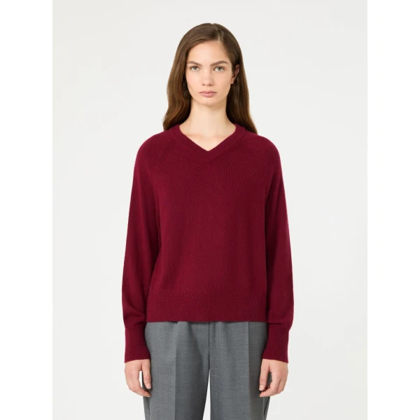 Max Mara Padre Cashmere V-Neck Jumper in Bordeaux | Sweaters | Luxury Shoes 