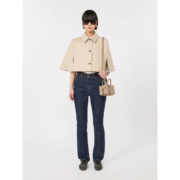 Max Mara Padre Cropped Gabardine Cape in Stone Grey | Coats | Luxury Shoes 