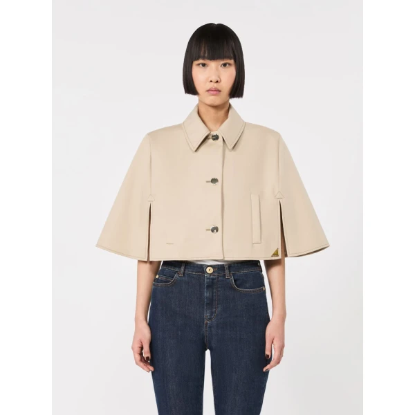 Max Mara Padre Cropped Gabardine Cape in Stone Grey | Coats | Luxury Shoes 