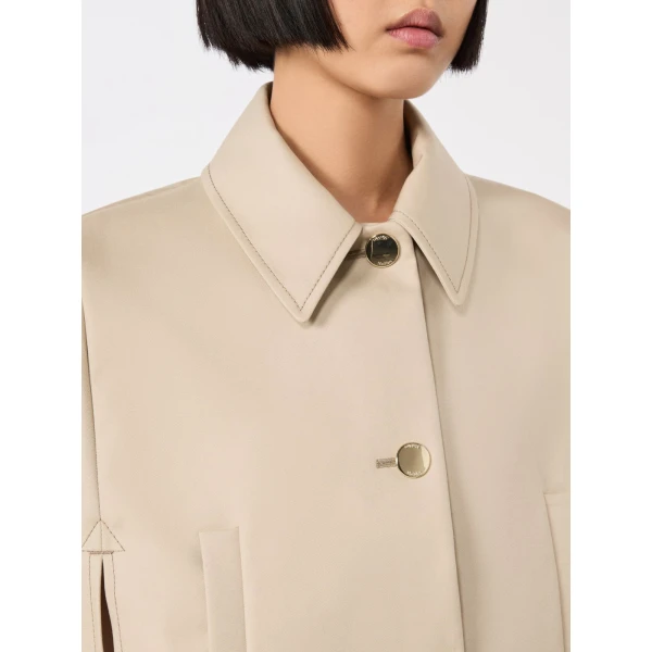 Max Mara Padre Cropped Gabardine Cape in Stone Grey | Coats | Luxury Shoes 