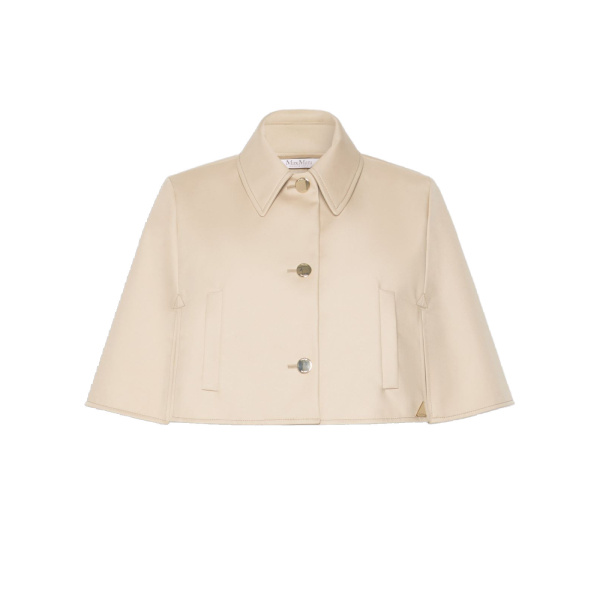 Max Mara Padre Cropped Gabardine Cape in Stone Grey | Coats | Luxury Shoes 