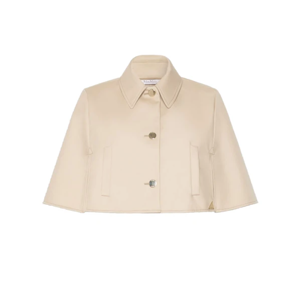 Max Mara Padre Cropped Gabardine Cape in Stone Grey | Coats | Luxury Shoes 