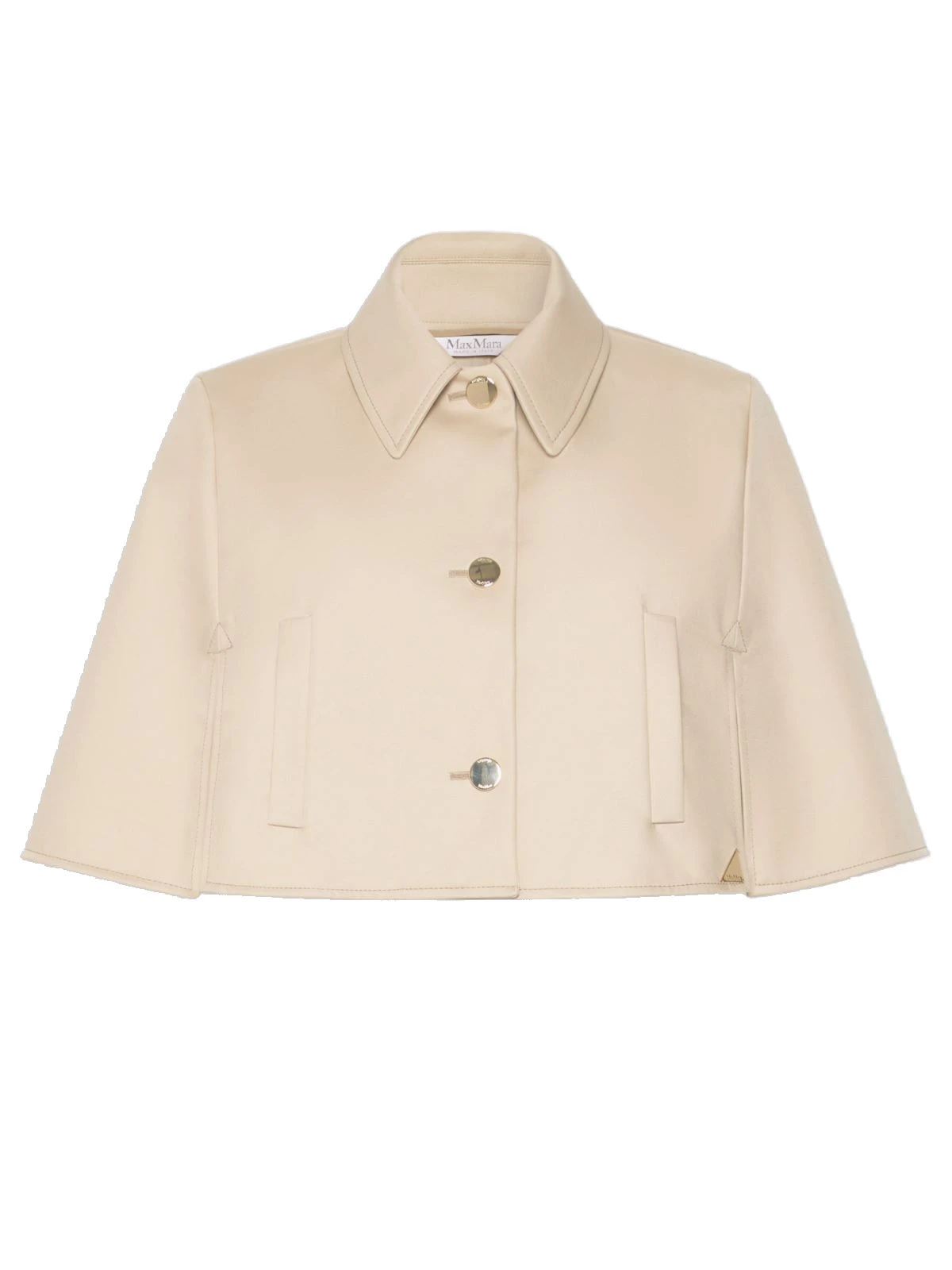 Max Mara Padre Cropped Gabardine Cape in Stone Grey Max Mara Padre Cropped Gabardine Cape in Stone Grey | Coats | Luxury Shoes