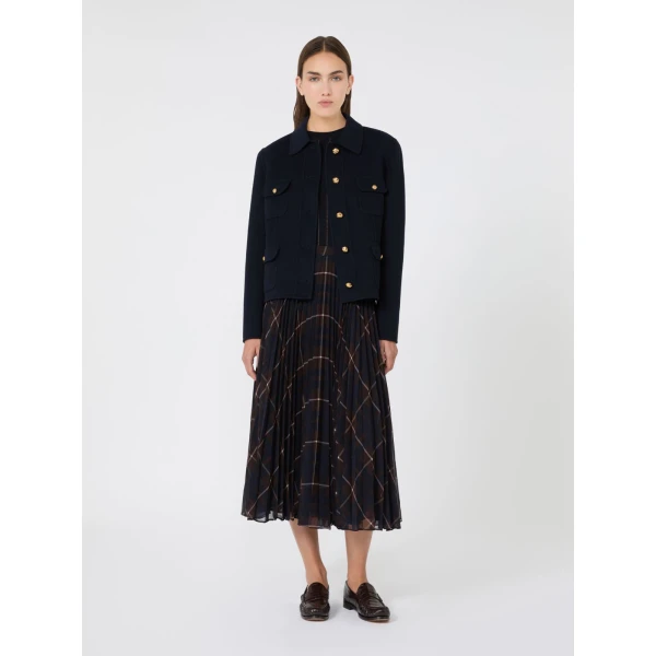 Max Mara Pagano Plisse Georgette-Blend Skirt in Blue Brown | Pleated Skirts | Luxury Shoes 