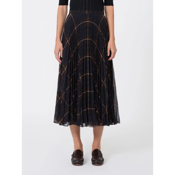 Max Mara Pagano Plisse Georgette-Blend Skirt in Blue Brown | Pleated Skirts | Luxury Shoes 
