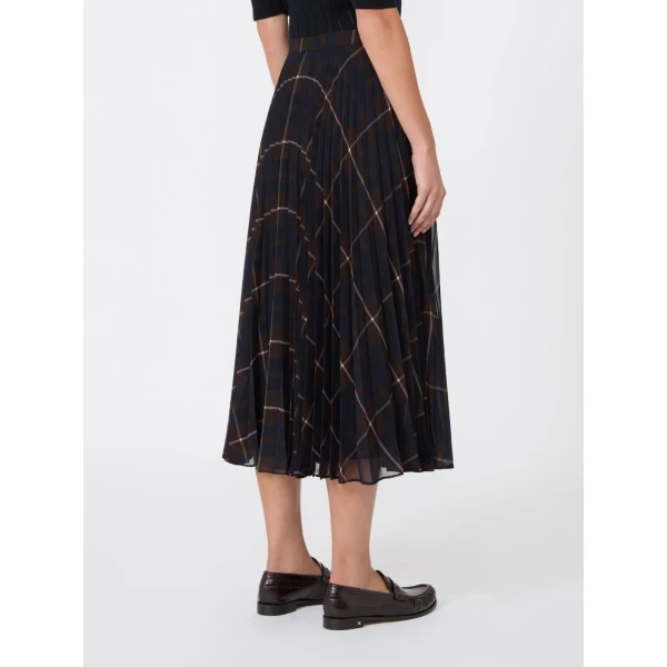 Max Mara Pagano Plisse Georgette-Blend Skirt in Blue Brown | Pleated Skirts | Luxury Shoes 
