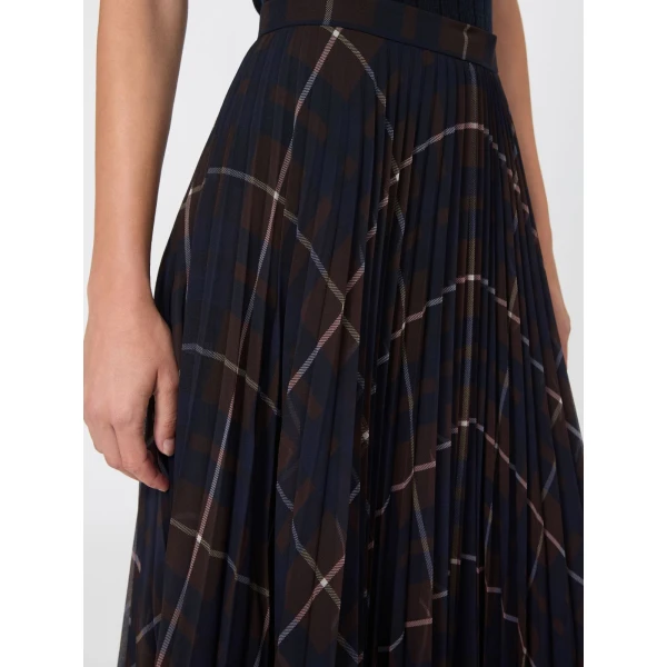Max Mara Pagano Plisse Georgette-Blend Skirt in Blue Brown | Pleated Skirts | Luxury Shoes 
