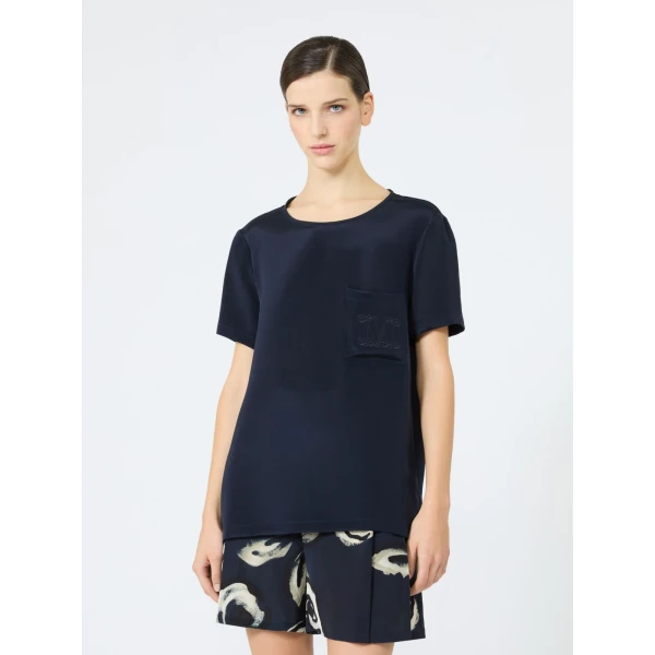 Max Mara Pagano Printed Silk Crepe de Chine Blouse in Ultramarine | Blouse | Luxury Shoes 