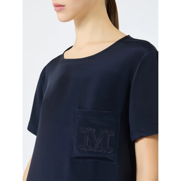 Max Mara Pagano Printed Silk Crepe de Chine Blouse in Ultramarine | Blouse | Luxury Shoes 