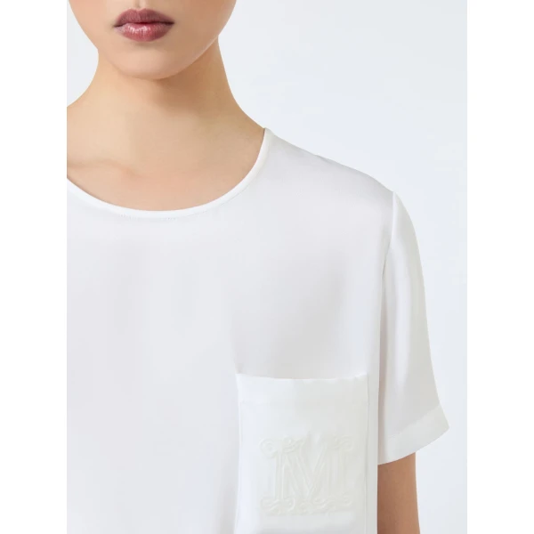 Max Mara Pagano Printed Silk Crepe de Chine Blouse in White | Blouse | Luxury Shoes 