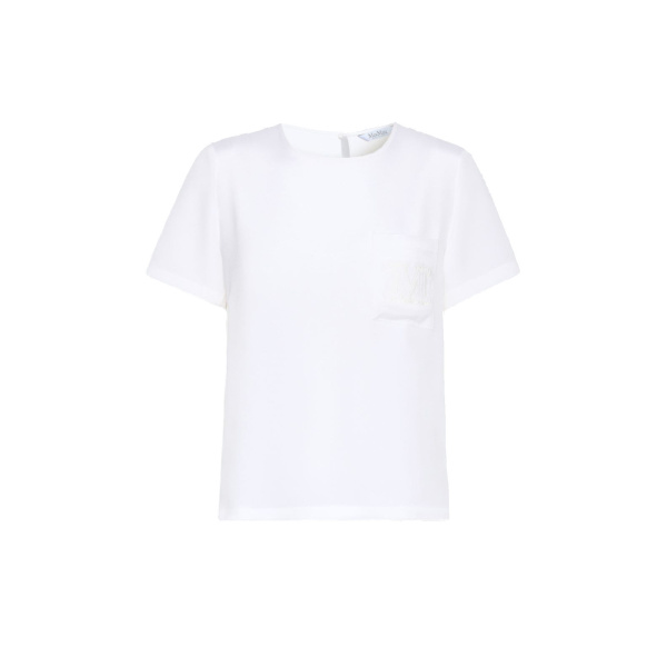 Max Mara Pagano Printed Silk Crepe de Chine Blouse in White | Blouse | Luxury Shoes 