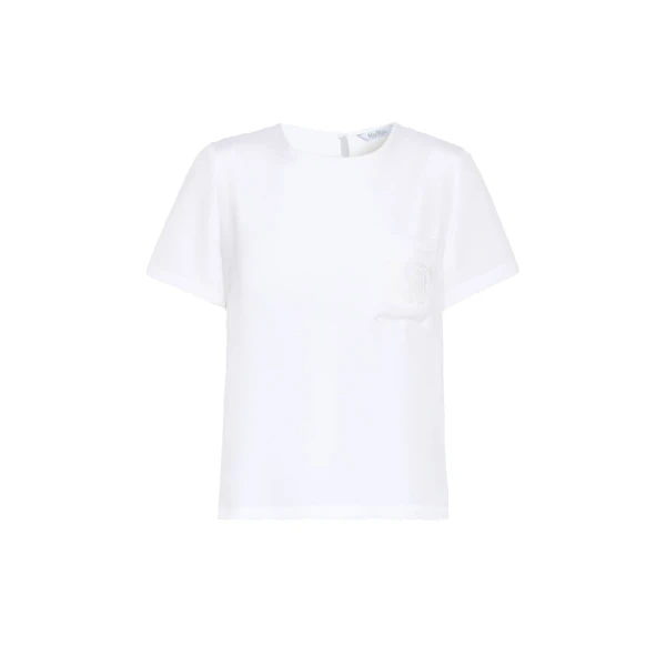 Max Mara Pagano Printed Silk Crepe de Chine Blouse in White | Blouse | Luxury Shoes 