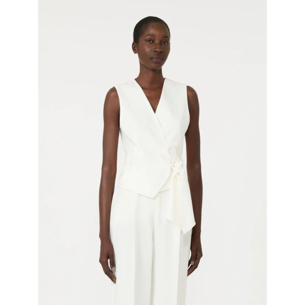Max Mara Pagella Compact Cady Cropped Gilet in White | Vests | Luxury Shoes 