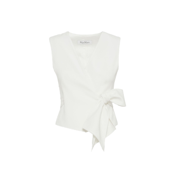 Max Mara Pagella Compact Cady Cropped Gilet in White | Vests | Luxury Shoes 