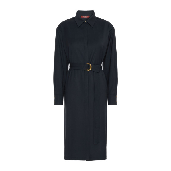 Max Mara Pagella Woollen Cloth Shirt Dress in Navy | Shirtdress | Luxury Shoes 
