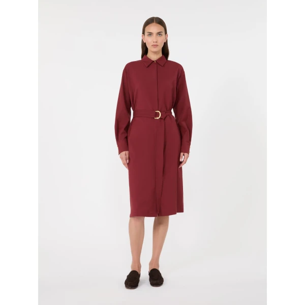 Max Mara Pagella Woollen Cloth Shirt Dress in Ruby | Shirtdress | Luxury Shoes 
