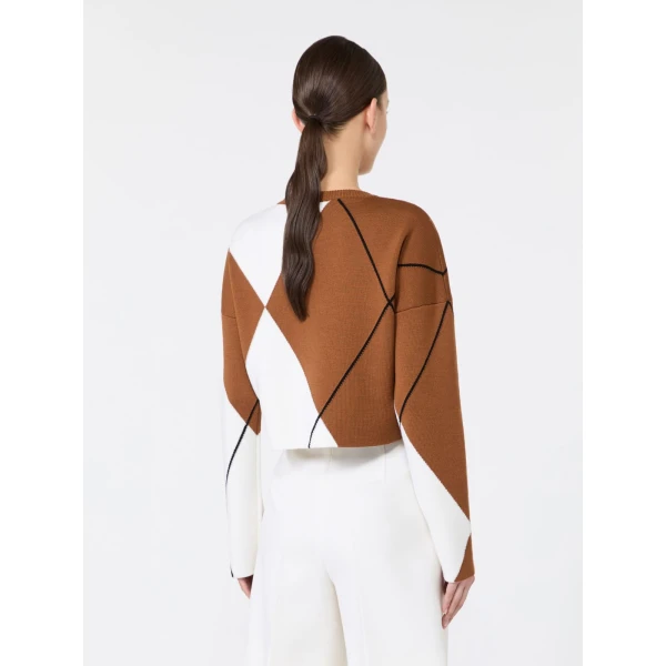 Max Mara Paggio Argyle Wool Boxy Sweater in Tobacco | Sweaters | Luxury Shoes 