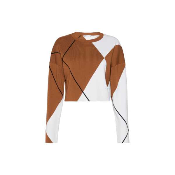Max Mara Paggio Argyle Wool Boxy Sweater in Tobacco | Sweaters | Luxury Shoes 