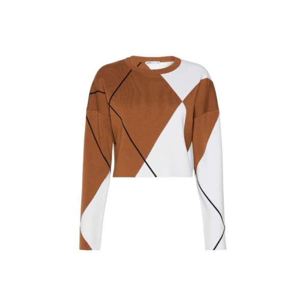 Paggio Argyle Wool Boxy Sweater in Tobacco