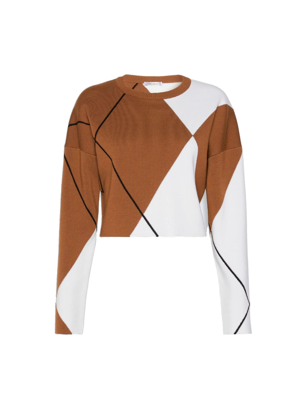Max Mara Paggio Argyle Wool Boxy Sweater in Tobacco Max Mara Paggio Argyle Wool Boxy Sweater in Tobacco | Sweaters | Luxury Shoes