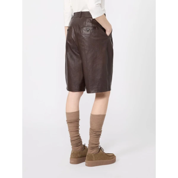 Max Mara Pagine Nappa Leather Bermuda Shorts in Dark Brown | Shorts | Luxury Shoes 