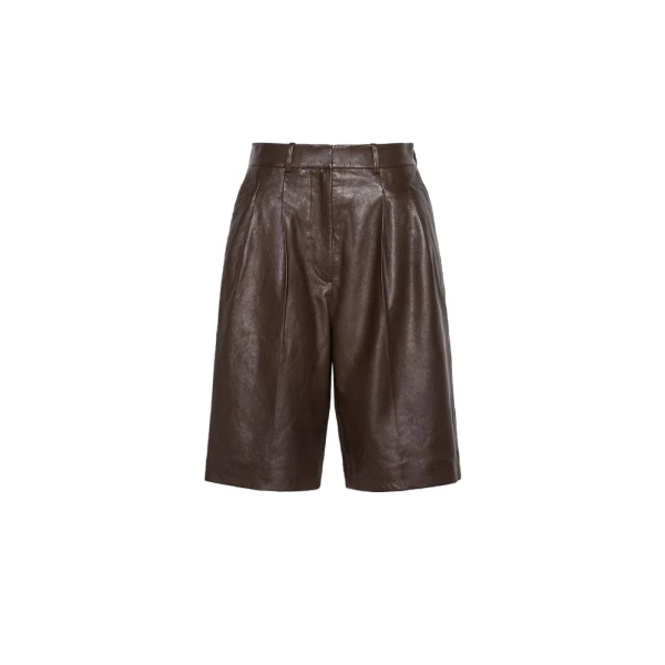 Max Mara Pagine Nappa Leather Bermuda Shorts in Dark Brown | Shorts | Luxury Shoes 