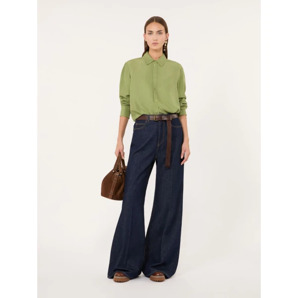 Max Mara Palanca Silk Habotai Shirt in Green | Shirts | Luxury Shoes 