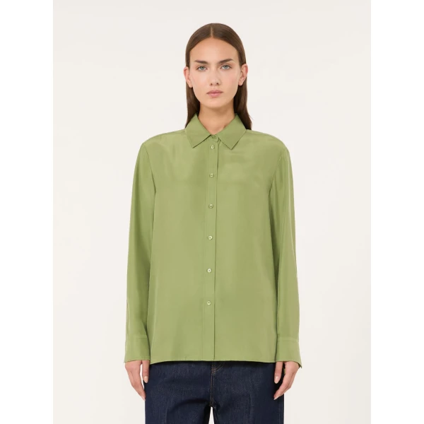 Max Mara Palanca Silk Habotai Shirt in Green | Shirts | Luxury Shoes 