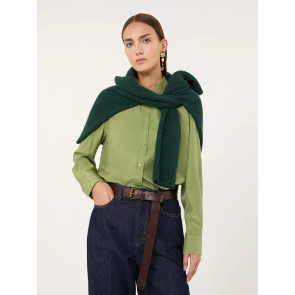 Max Mara Palanca Silk Habotai Shirt in Green | Shirts | Luxury Shoes 