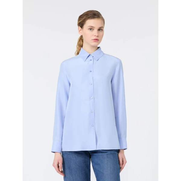 Max Mara Palanca Silk Habotai Shirt in Light Blue | Shirts | Luxury Shoes 