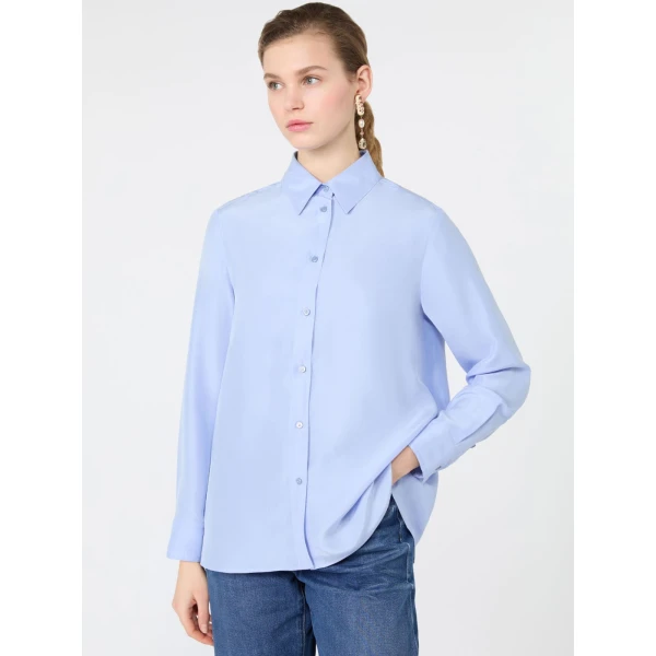 Max Mara Palanca Silk Habotai Shirt in Light Blue | Shirts | Luxury Shoes 