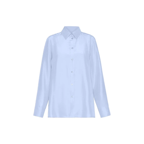 Max Mara Palanca Silk Habotai Shirt in Light Blue | Shirts | Luxury Shoes 
