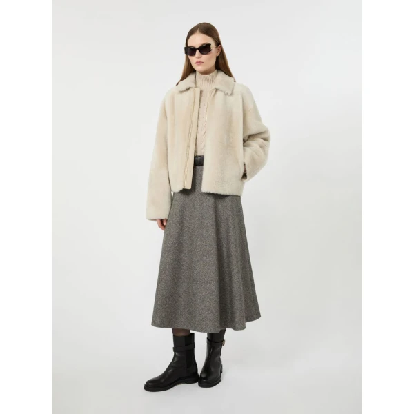 Max Mara Palazzi Wool Blend Donegal Midi Skirt in White Black | Midi Skirts | Luxury Shoes 
