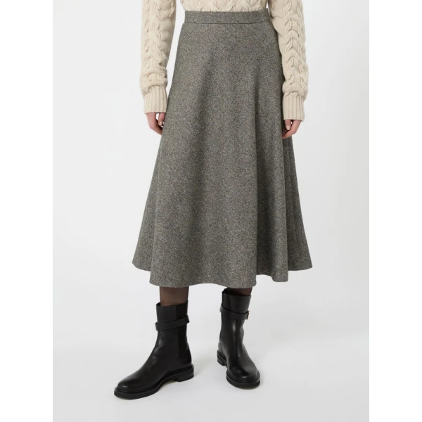 Max Mara Palazzi Wool Blend Donegal Midi Skirt in White Black | Midi Skirts | Luxury Shoes 