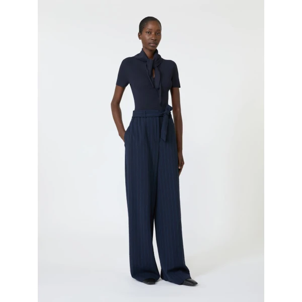 Max Mara Palmeti Viscose Crepe Sweater with Scarf in Ultramarine | Sweaters | Luxury Shoes 