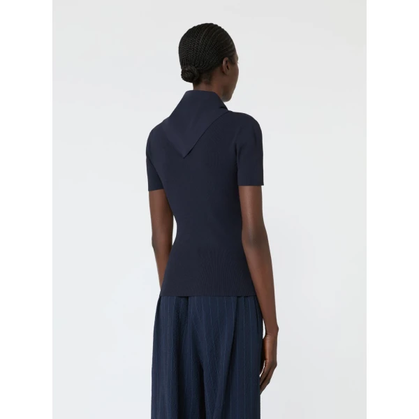 Max Mara Palmeti Viscose Crepe Sweater with Scarf in Ultramarine | Sweaters | Luxury Shoes 