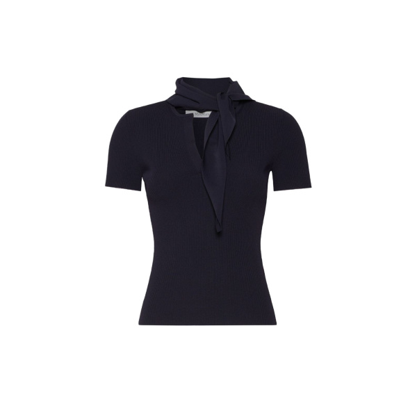 Max Mara Palmeti Viscose Crepe Sweater with Scarf in Ultramarine | Sweaters | Luxury Shoes 