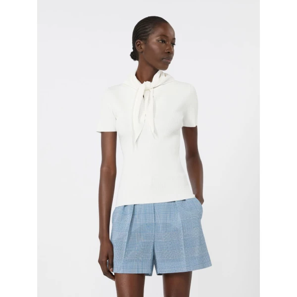Max Mara Palmeti Viscose Crepe Sweater with Scarf in White | Sweaters | Luxury Shoes 