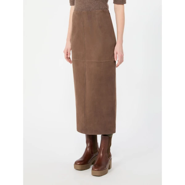 Max Mara Palmi Suede Midi Skirt in Brown | Leather Skirts | Luxury Shoes 