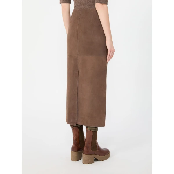 Max Mara Palmi Suede Midi Skirt in Brown | Leather Skirts | Luxury Shoes 