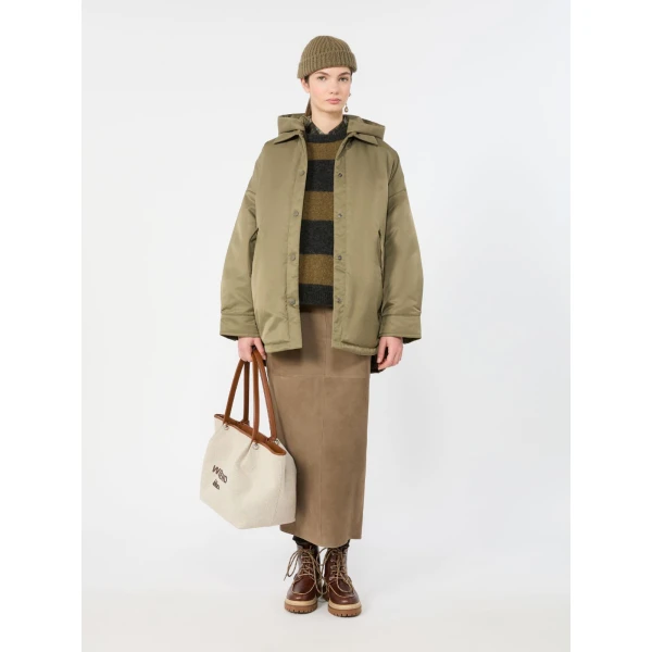 Max Mara Palmi Suede Midi Skirt in Khaki | Leather Skirts | Luxury Shoes 