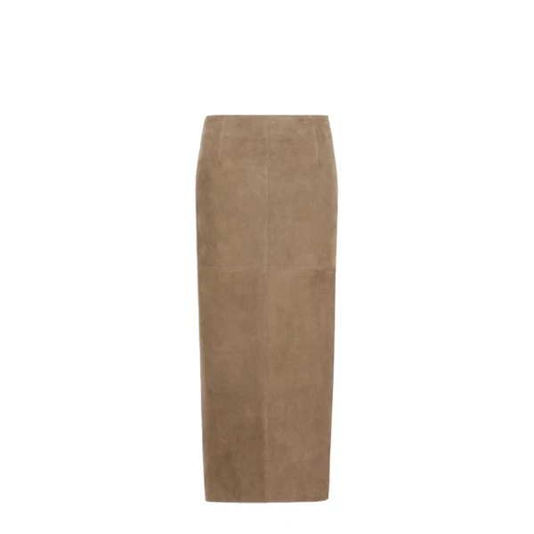 Max Mara Palmi Suede Midi Skirt in Khaki | Leather Skirts | Luxury Shoes 