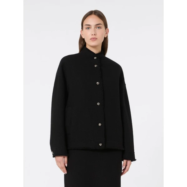 Max Mara Palmizi Double Jersey Wool Bomber Jacket in Black | Blazers | Luxury Shoes 