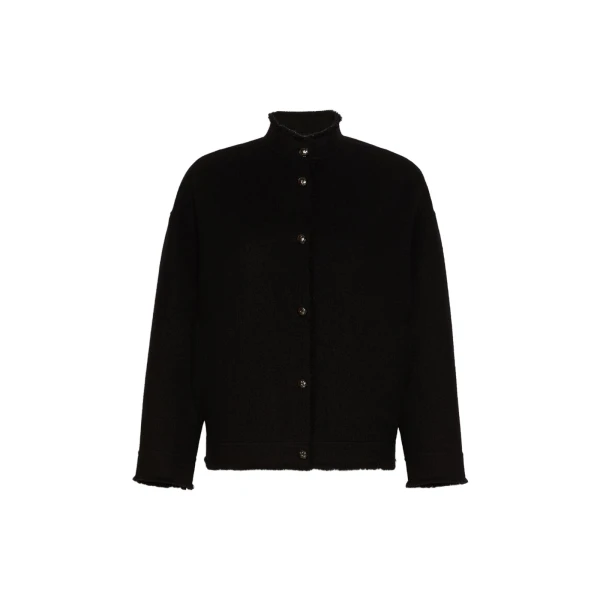 Max Mara Palmizi Double Jersey Wool Bomber Jacket in Black | Blazers | Luxury Shoes 