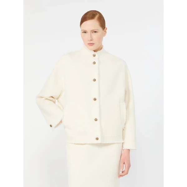 Max Mara Palmizi Double Jersey Wool Bomber Jacket in White | Blazers | Luxury Shoes 